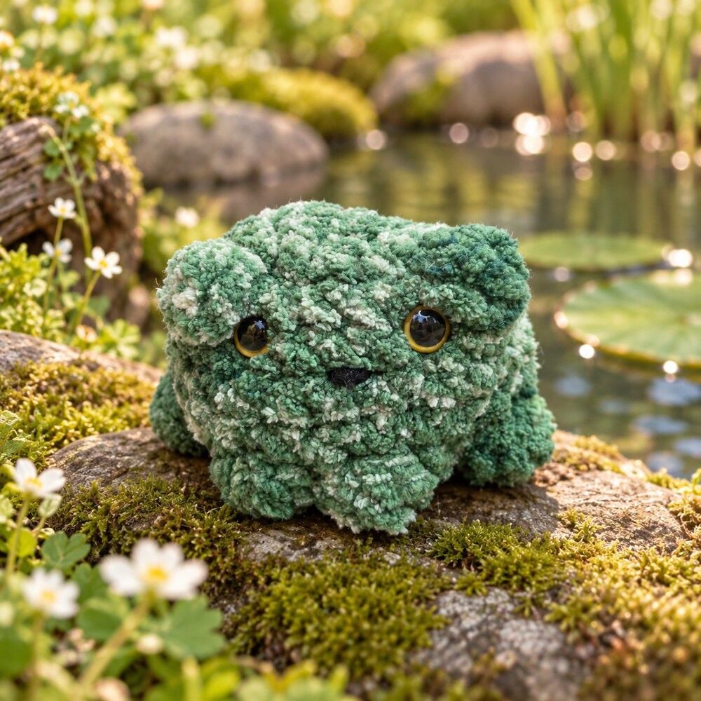 New Handmade Crochet Green Frog Toad Plush Grumpy Kawaii Amigurumi Goblincore 4"